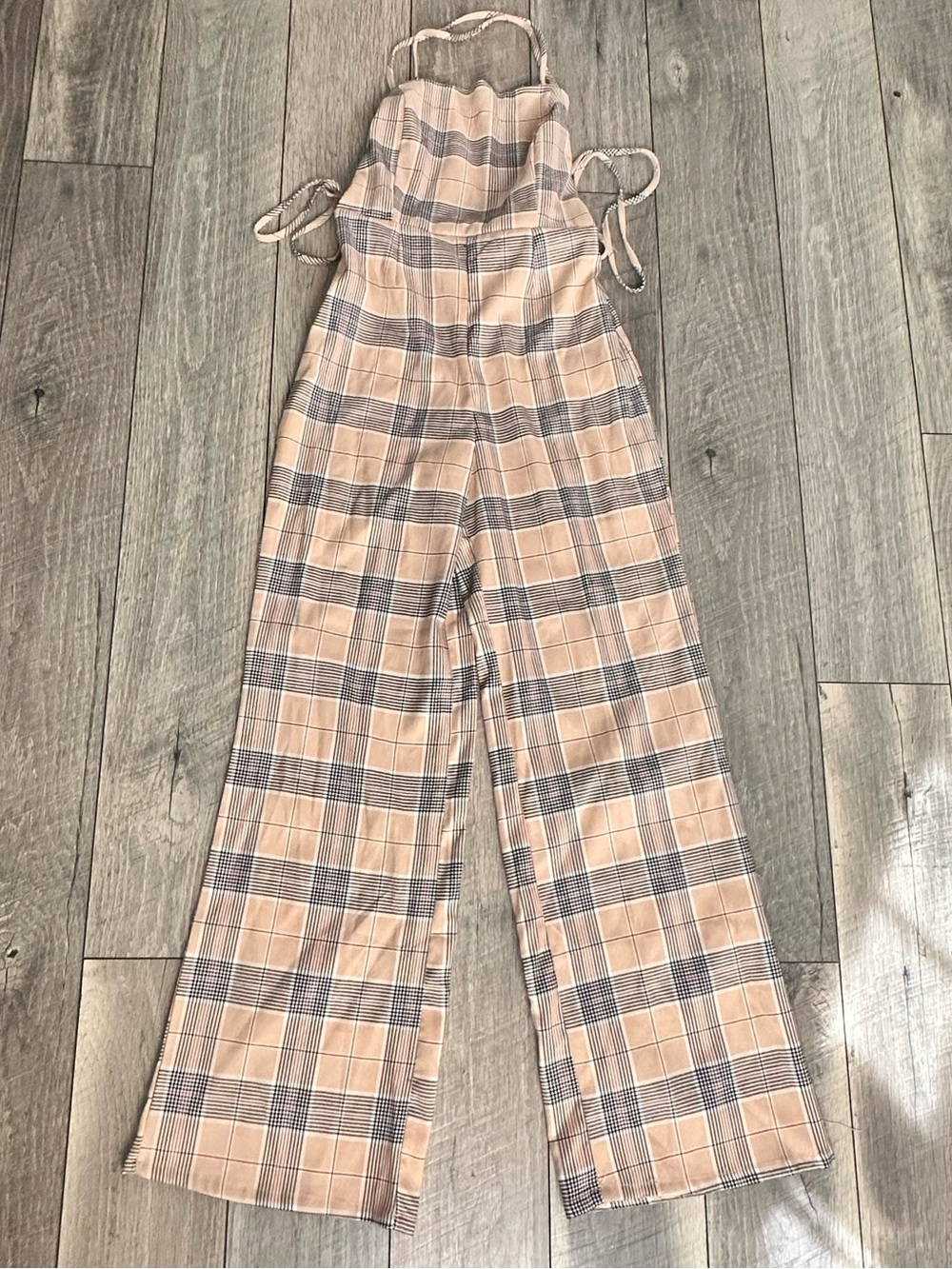 Forever 21 Beige and Gray Plaid Halter Jumpsuit